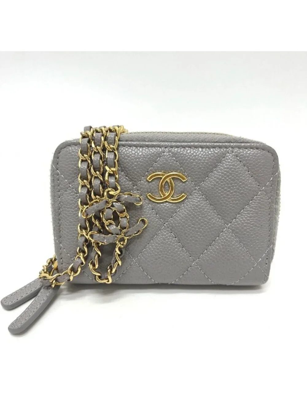 Chanel Shoulder Bag Quilted Caviar Leather Gray
